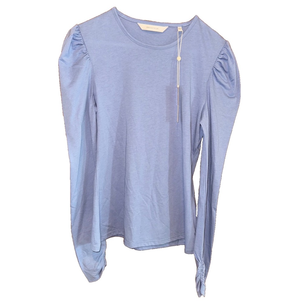 NWT Rebecca Taylor Blue Ruched long Sleeve Blouse Romantic Designer top coquette